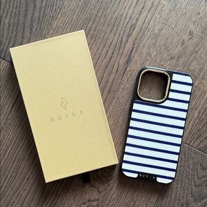 Burga Navy & White Stripe iPhone 14 Pro Max Case - Luxury Protective Cover